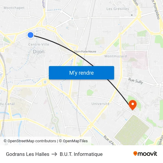 Godrans Les Halles to B.U.T. Informatique map