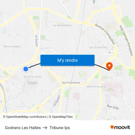Godrans Les Halles to Tribune Ips map