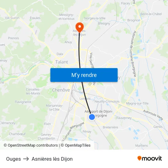 Ouges to Asnières lès Dijon map
