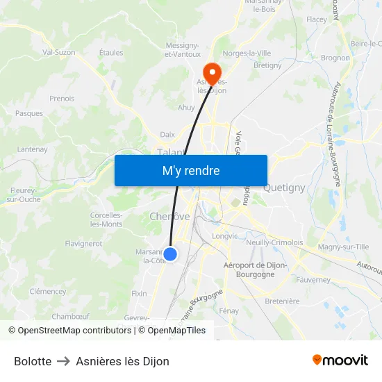 Bolotte to Asnières lès Dijon map