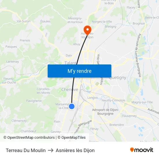 Terreau Du Moulin to Asnières lès Dijon map
