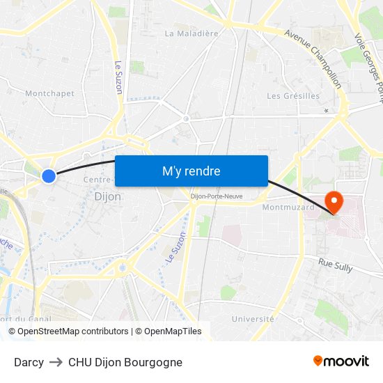 Darcy to CHU Dijon Bourgogne map