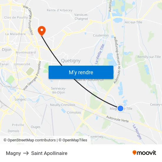 Magny to Saint Apollinaire map