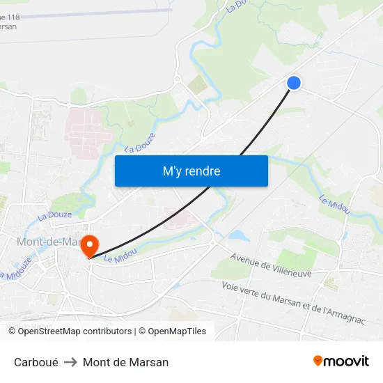 Carboué to Mont de Marsan map