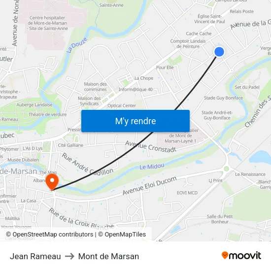 Jean Rameau to Mont de Marsan map