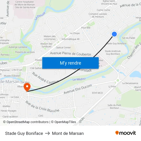Stade Guy Boniface to Mont de Marsan map
