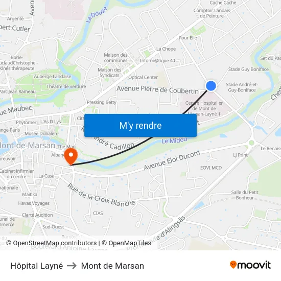 Hôpital Layné to Mont de Marsan map