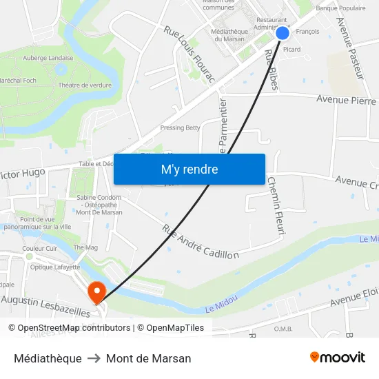 Médiathèque to Mont de Marsan map