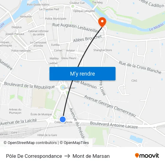 Pôle De Correspondance to Mont de Marsan map