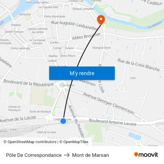 Pôle De Correspondance to Mont de Marsan map