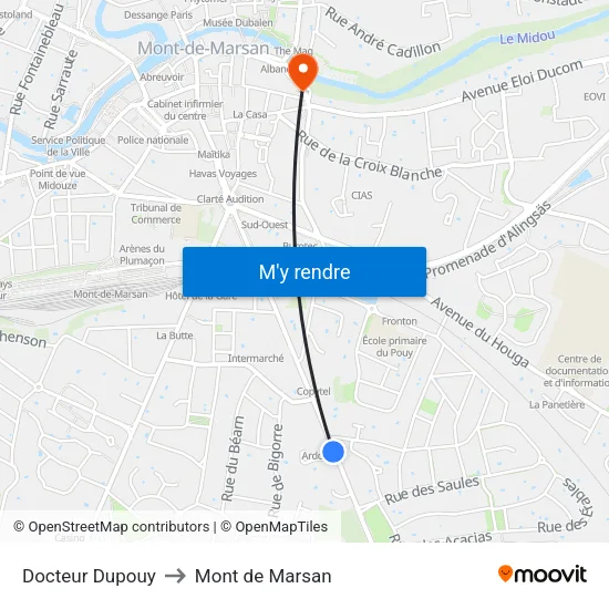 Docteur Dupouy to Mont de Marsan map