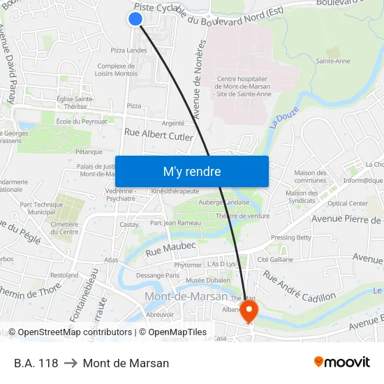 B.A. 118 to Mont de Marsan map