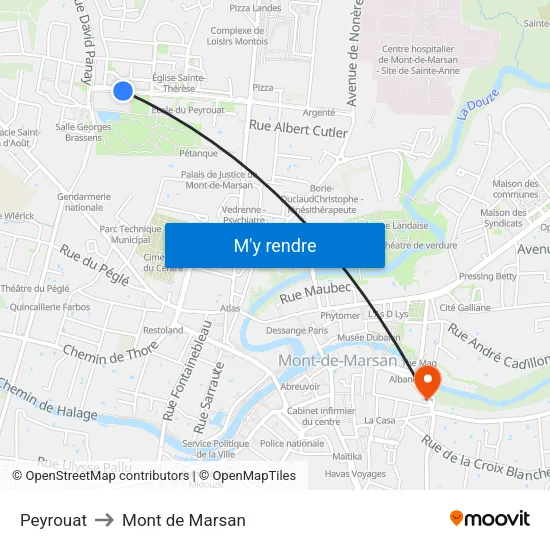 Peyrouat to Mont de Marsan map