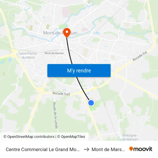 Centre Commercial Le Grand Moun to Mont de Marsan map