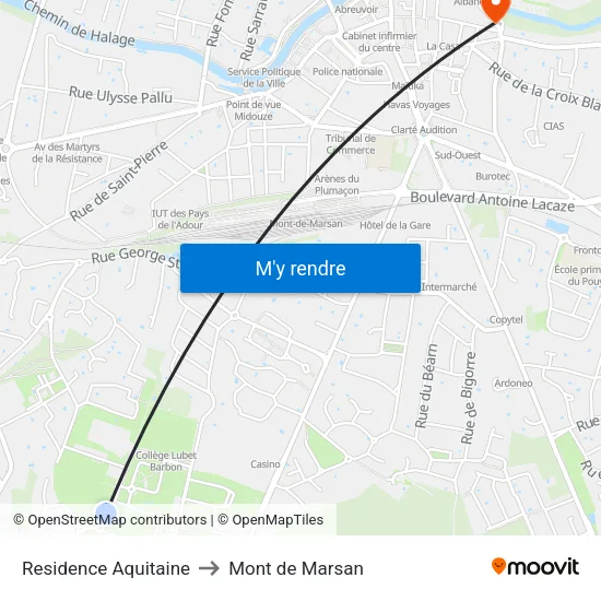 Residence Aquitaine to Mont de Marsan map