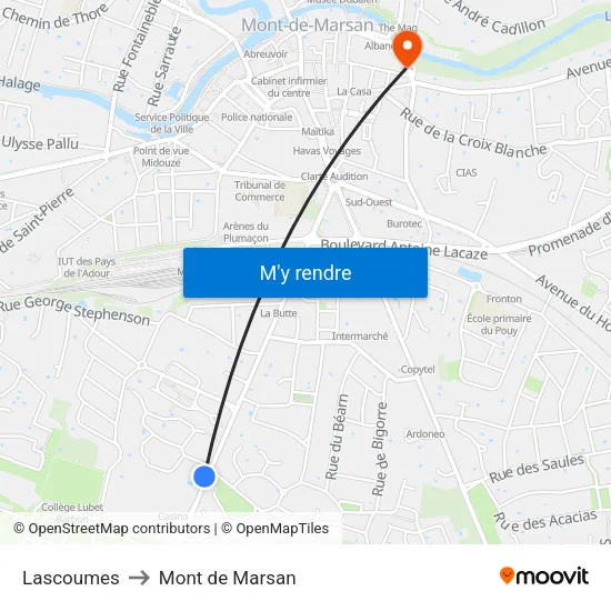 Lascoumes to Mont de Marsan map