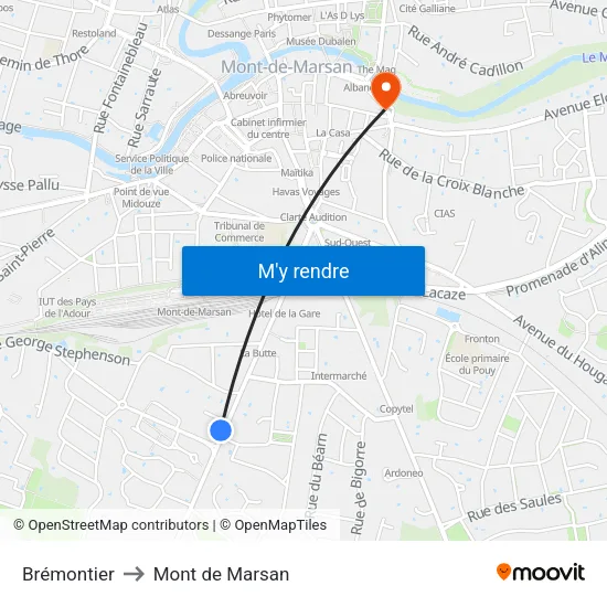 Brémontier to Mont de Marsan map