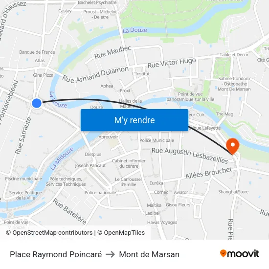 Place Raymond Poincaré to Mont de Marsan map