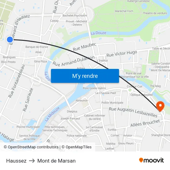 Haussez to Mont de Marsan map