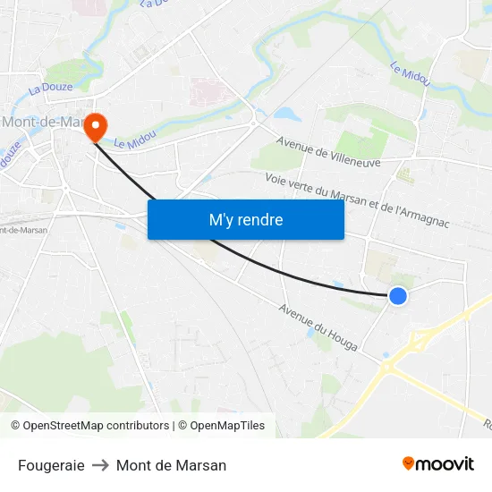 Fougeraie to Mont de Marsan map