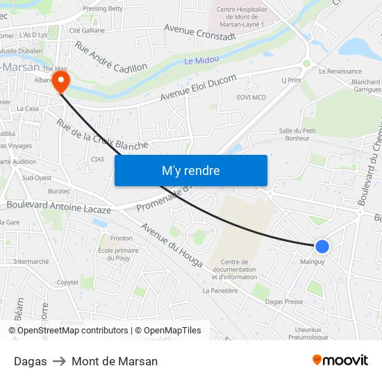 Dagas to Mont de Marsan map