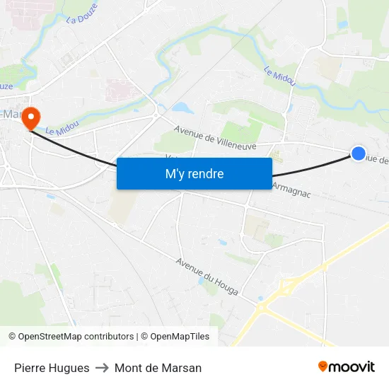 Pierre Hugues to Mont de Marsan map