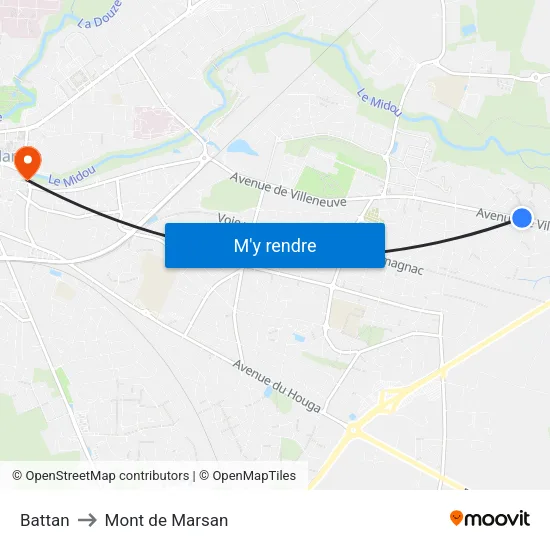 Battan to Mont de Marsan map