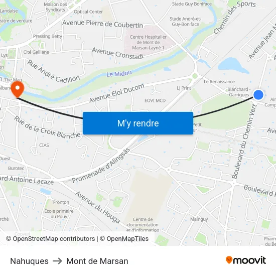 Nahuques to Mont de Marsan map