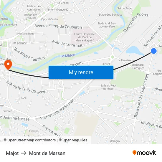 Majot to Mont de Marsan map