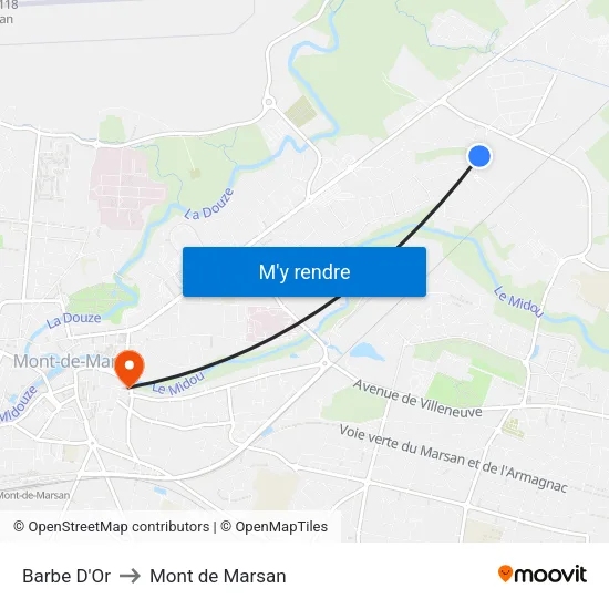 Barbe D'Or to Mont de Marsan map