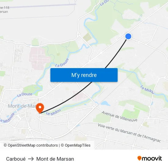 Carboué to Mont de Marsan map