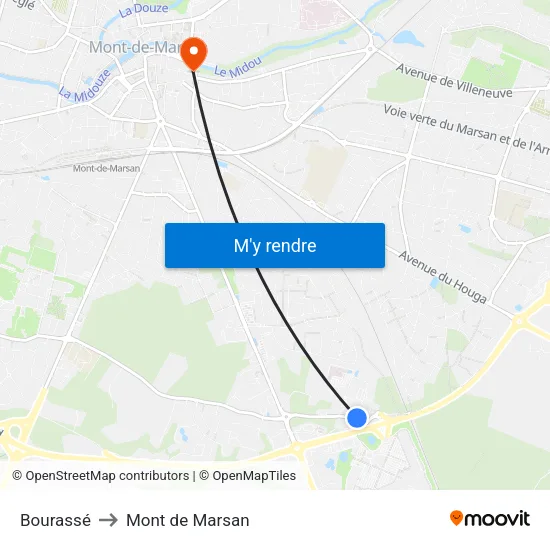 Bourassé to Mont de Marsan map