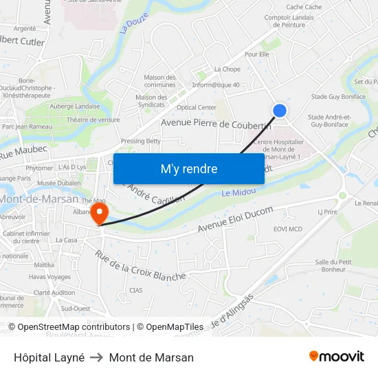Hôpital Layné to Mont de Marsan map