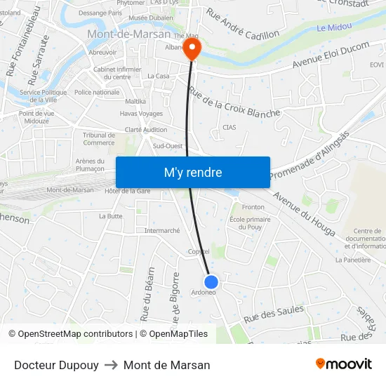 Docteur Dupouy to Mont de Marsan map
