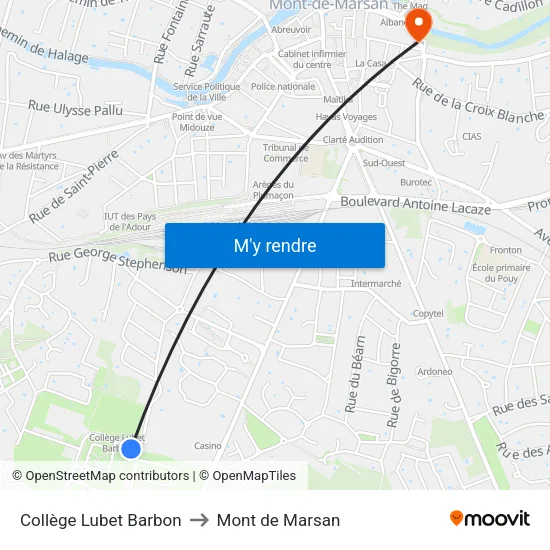Collège Lubet Barbon to Mont de Marsan map