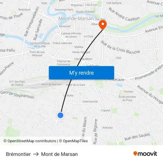 Brémontier to Mont de Marsan map