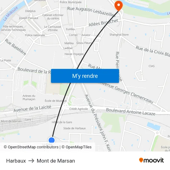 Harbaux to Mont de Marsan map