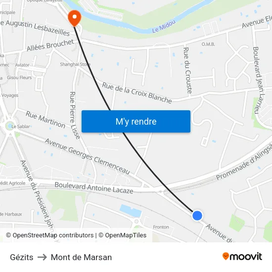 Gézits to Mont de Marsan map