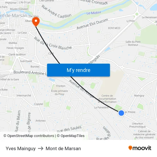 Yves Mainguy to Mont de Marsan map