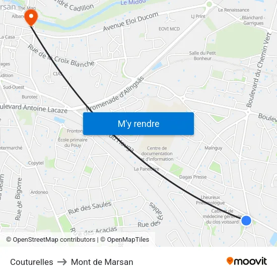 Couturelles to Mont de Marsan map