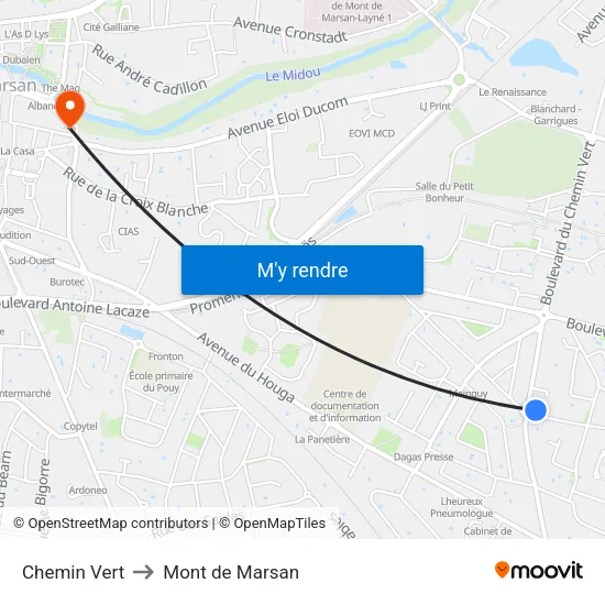 Chemin Vert to Mont de Marsan map
