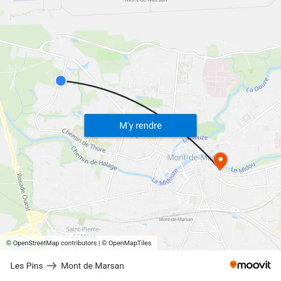 Les Pins to Mont de Marsan map