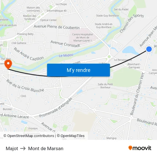 Majot to Mont de Marsan map