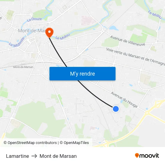 Lamartine to Mont de Marsan map