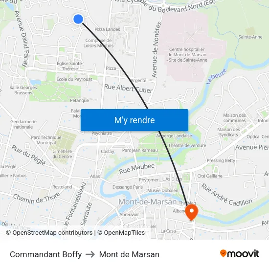 Commandant Boffy to Mont de Marsan map