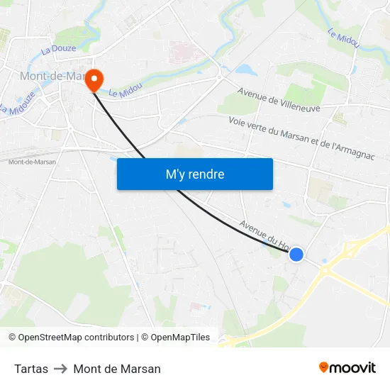 Tartas to Mont de Marsan map
