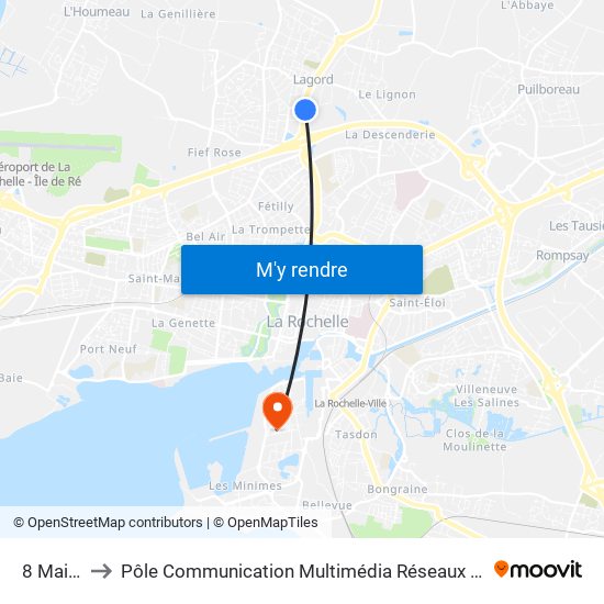 8 Mai 1945 to Pôle Communication Multimédia Réseaux (Université De La Rochelle) map