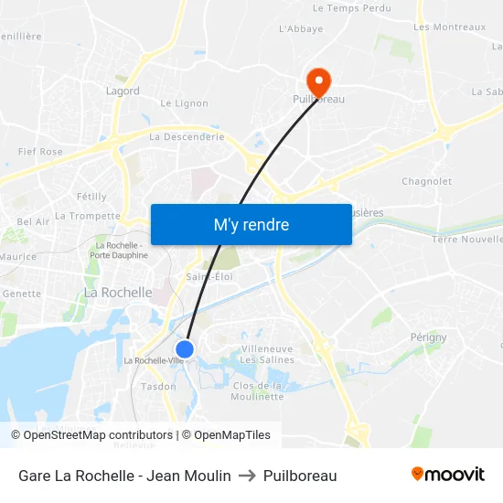 Gare La Rochelle - Jean Moulin to Puilboreau map