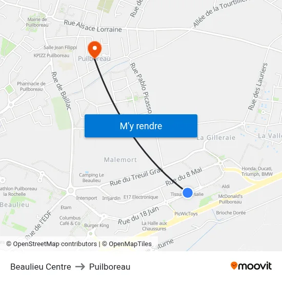 Beaulieu Centre to Puilboreau map