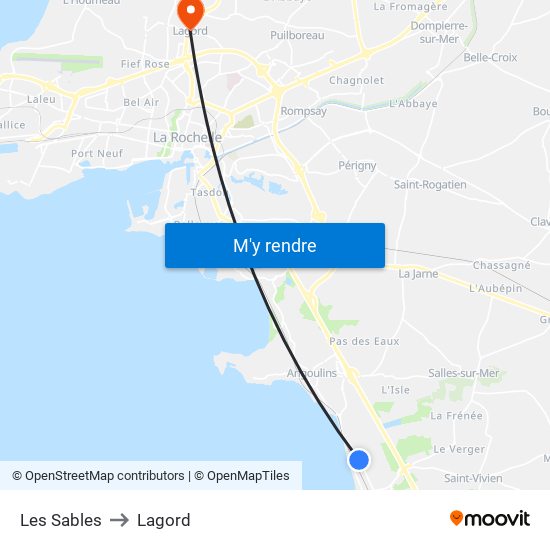 Les Sables to Lagord map